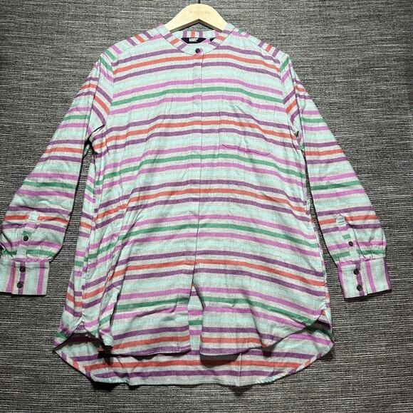 Lands' End Flannel Women's L (14-16) Gray Purple Striped Long Sleeve Button Oeko - Picture 1 of 15